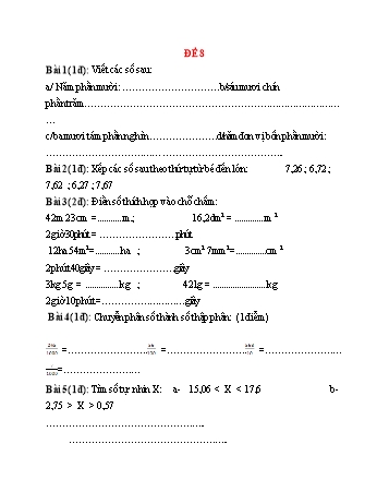 Đề ôn tập tổng hợp kiến thức Toán Lớp 5 - Đề 8