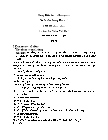 Đề thi chất lượng học kì 2 Tiếng Việt Lớp 5 - Đề 15 - Năm học 2021-2022