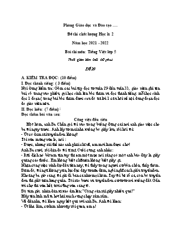 Đề thi chất lượng học kì 2 Tiếng Việt Lớp 5 - Đề 20 - Năm học 2021-2022