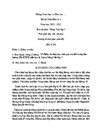 Đề thi giữa học kì 1 Tiếng Việt Lớp 5 - Đề số 10 - Năm học 2021-2022