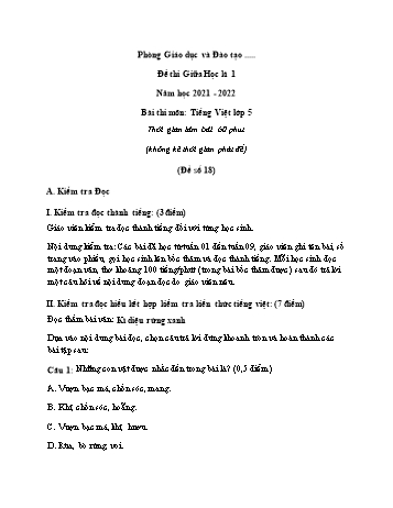 Đề thi giữa học kì 1 Tiếng Việt Lớp 5 - Đề số 18 - Năm học 2021-2022