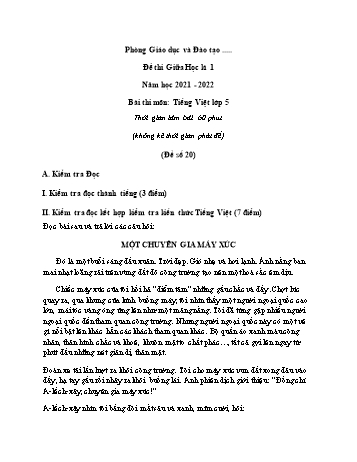 Đề thi giữa học kì 1 Tiếng Việt Lớp 5 - Đề số 20 - Năm học 2021-2022