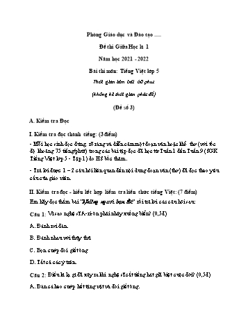 Đề thi giữa học kì 1 Tiếng Việt Lớp 5 - Đề số 3 - Năm học 2021-2022