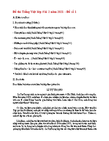 Đề thi học kì 2 Tiếng Việt Lớp 5 - Đề số 1 - Năm học 2021-2022 (Có đáp án)