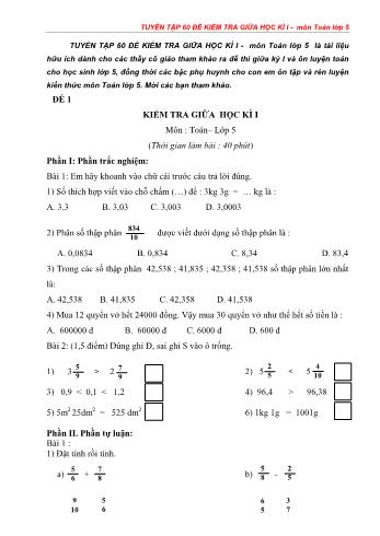 Tuyển tập 60 đề kiểm tra giữa học kì 1 môn Toán Lớp 5