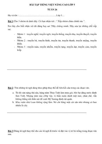 Bài tập nâng cao Tiếng Việt Lớp 5 - Tuần 26