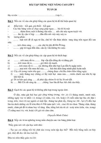 Bài tập nâng cao Tiếng Việt Lớp 5 - Tuần 28