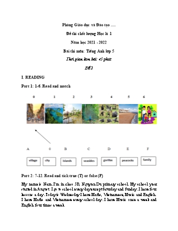 Đề thi chất lượng học kì 1 Tiếng Anh Lớp 5 - Đề 3 - Năm học 2021-2022 (Có đáp án và thang điểm)