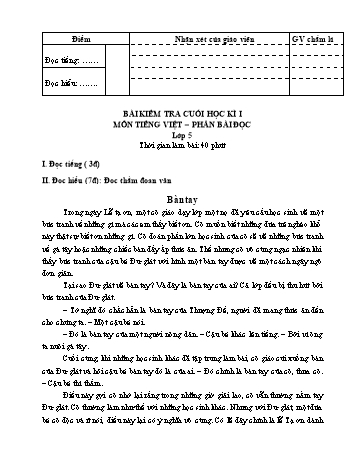 Bài kiểm tra cuối học kì 1 Tiếng Việt Lớp 5 (Có hướng dẫn chấm)