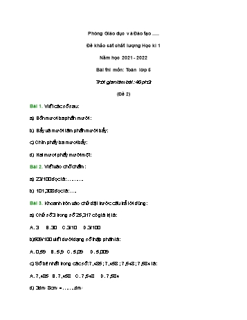 Đề khảo sát chất lượng học kì 1 Toán Lớp 5 - Đề 2 - Năm học 2021-2022 (Có đáp án và hướng dẫn giải)