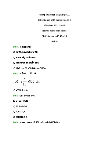 Đề khảo sát chất lượng học kì 1 Toán Lớp 5 - Đề 9 - Năm học 2021-2022 (Có đáp án và hướng dẫn giải)