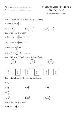 Đề kiểm tra học kì 1 Toán Lớp 5 - Đề số 6 (Có hướng dẫn giải chi tiết)