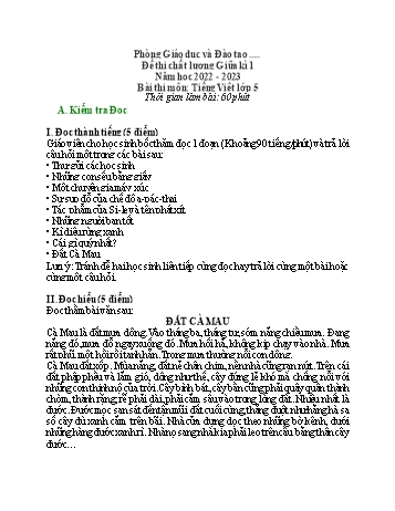 Đề thi chất lượng giữa kì 1 Tiếng Việt Lớp 5 - Đề 1 - Năm học 2022-2023