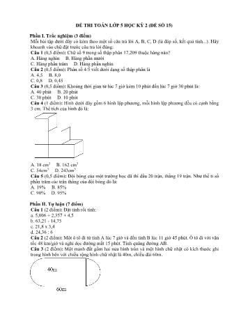 Đề thi học kì 2 Toán Lớp 5 - Đề thi số 15