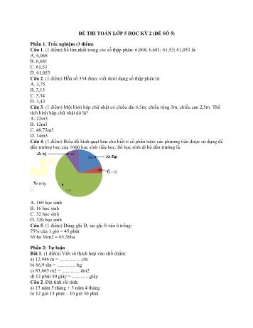 Đề thi học kì 2 Toán Lớp 5 - Đề thi số 5