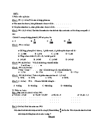 Kiểm tra cuối học kì 1 Toán Lớp 5 - Đề 1