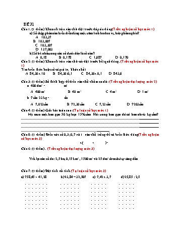 Kiểm tra cuối học kì 1 Toán Lớp 5 - Đề 31