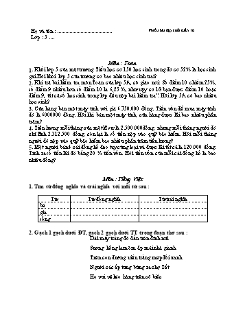 Phiếu bài tập cuối tuần Toán và Tiếng Việt Lớp 5 - Tuần 16