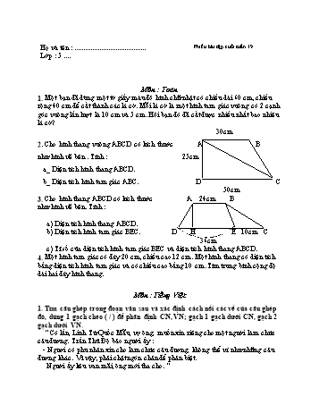 Phiếu bài tập cuối tuần Toán và Tiếng Việt Lớp 5 - Tuần 19