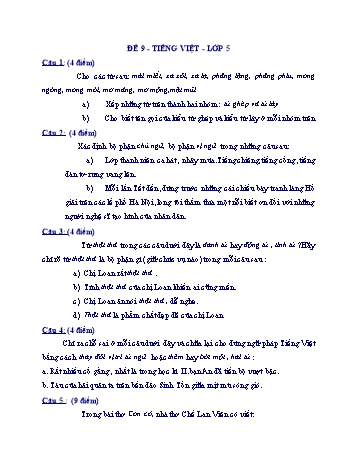 Đề kiểm tra học kì 1 Tiếng Việt Lớp 5 - Đề 9 (Có đáp án)