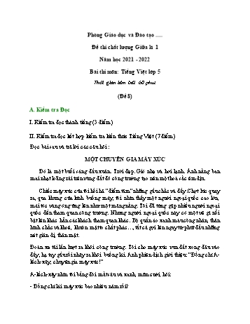 Đề thi chất lượng giữa kì 1 Tiếng Việt Lớp 5 - Đề 8 - Năm học 2021-2022 (Có đáp án)