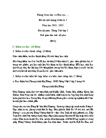 Đề thi chất lượng giữa kì 2 Tiếng Việt Lớp 5 - Đề 1 - Năm học 2021-2022 (Có đáp án)