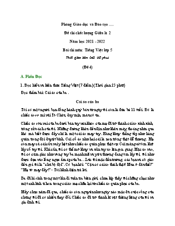 Đề thi chất lượng giữa kì 2 Tiếng Việt Lớp 5 - Đề 3 - Năm học 2021-2022 (Có đáp án)