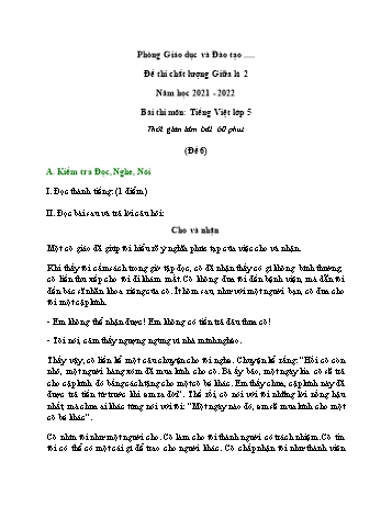 Đề thi chất lượng giữa kì 2 Tiếng Việt Lớp 5 - Đề 6 - Năm học 2021-2022 (Có đáp án)