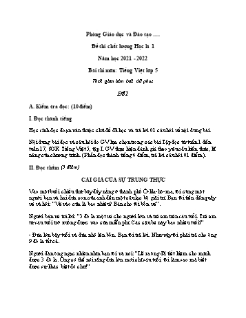 Đề thi chất lượng học kì 1 Tiếng Việt Lớp 5 - Đề 1 - Năm học 2021-2022