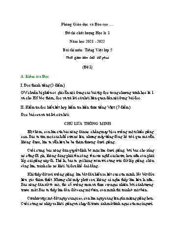 Đề thi chất lượng học kì 1 Tiếng Việt Lớp 5 - Đề 1 - Năm học 2021-2022 (Có đáp án)