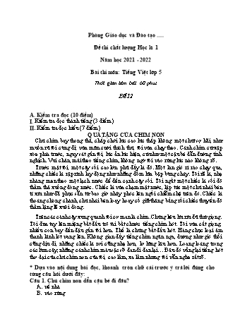 Đề thi chất lượng học kì 1 Tiếng Việt Lớp 5 - Đề 12 - Năm học 2021-2022