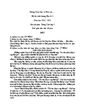 Đề thi chất lượng học kì 1 Tiếng Việt Lớp 5 - Đề 17 - Năm học 2021-2022