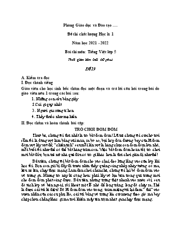Đề thi chất lượng học kì 1 Tiếng Việt Lớp 5 - Đề 19 - Năm học 2021-2022