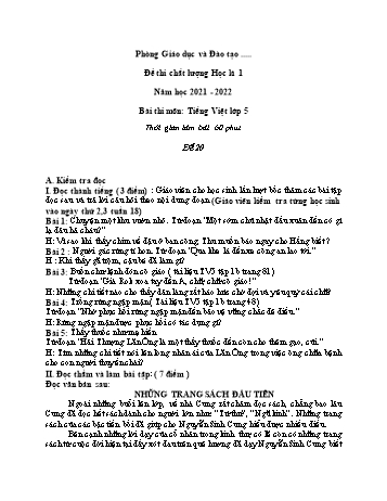 Đề thi chất lượng học kì 1 Tiếng Việt Lớp 5 - Đề 20 - Năm học 2021-2022