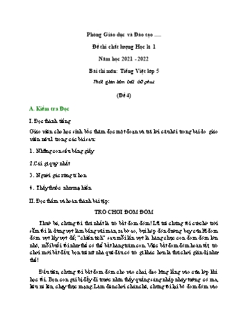 Đề thi chất lượng học kì 1 Tiếng Việt Lớp 5 - Đề 4 - Năm học 2021-2022 (Có đáp án)