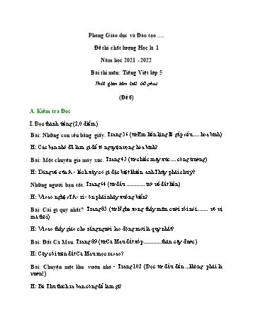 Đề thi chất lượng học kì 1 Tiếng Việt Lớp 5 - Đề 6 - Năm học 2021-2022 (Có đáp án)
