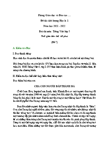 Đề thi chất lượng học kì 1 Tiếng Việt Lớp 5 - Đề 7 - Năm học 2021-2022 (Có đáp án)