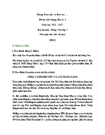 Đề thi chất lượng học kì 1 Tiếng Việt Lớp 5 - Đề 8 - Năm học 2021-2022 (Có đáp án)
