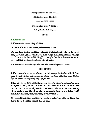 Đề thi chất lượng học kì 2 môn Tiếng Việt Lớp 5 - Đề 1 - Năm học 2021-2022 (Có đáp án)