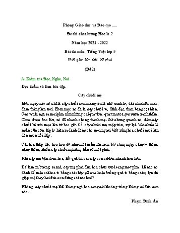 Đề thi chất lượng học kì 2 môn Tiếng Việt Lớp 5 - Đề 2 - Năm học 2021-2022 (Có đáp án)