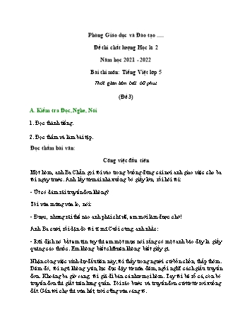 Đề thi chất lượng học kì 2 môn Tiếng Việt Lớp 5 - Đề 3 - Năm học 2021-2022 (Có đáp án)