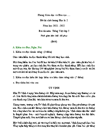 Đề thi chất lượng học kì 2 môn Tiếng Việt Lớp 5 - Đề 6 - Năm học 2021-2022 (Có đáp án)