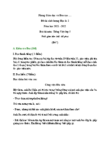 Đề thi chất lượng học kì 2 môn Tiếng Việt Lớp 5 - Đề 7 - Năm học 2021-2022 (Có đáp án)