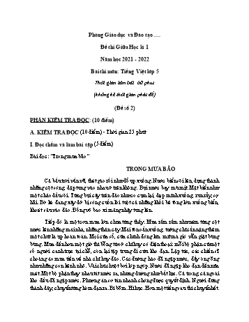 Đề thi giữa học kì 1 Tiếng Việt Lớp 5 - Đề số 2 - Năm học 2021-2022 (Có đáp án)