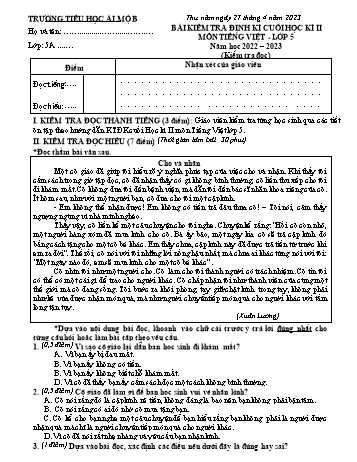 Bài kiểm tra định kì cuối học kì II môn Tiếng Việt Lớp 5 - Năm học 2022-2023 - Trường Tiểu học Ái Mộ B (Có đáp án)