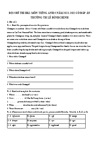Bộ 5 đề thi giữa học kì 1 môn Tiếng Anh Lớp 5 - Năm học 2021-2022 - Trường Tiểu học Lê Đình Chinh (Có đáp án)