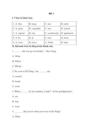Bộ 5 đề thi giữa học kì 2 môn Tiếng Anh Lớp 5 (Có đáp án)