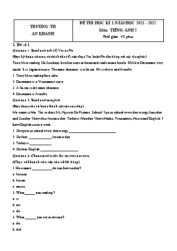Bộ 5 đề thi học kì 1 môn Tiếng Anh Lớp 5 - Năm học 2021-2022 - Trường Tiểu học An Khánh (Có đáp án)