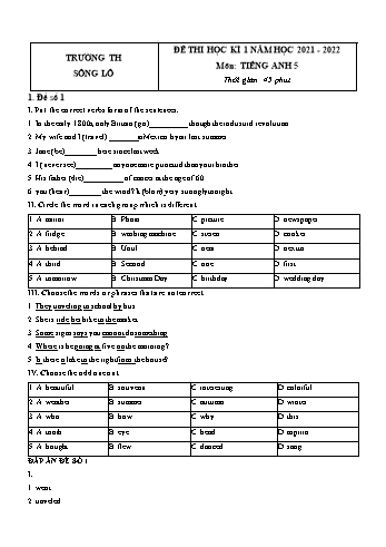 Bộ 5 đề thi học kì 1 môn Tiếng Anh Lớp 5 - Năm học 2021-2022 - Trường Tiểu học Sông Lô (Có đáp án)