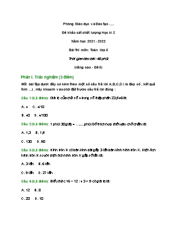 Đề khảo sát chất lượng học kì 2 môn Toán Lớp 5 (Nâng cao) - Năm học 2021-2022 - Đề 5 (Có đáp án)